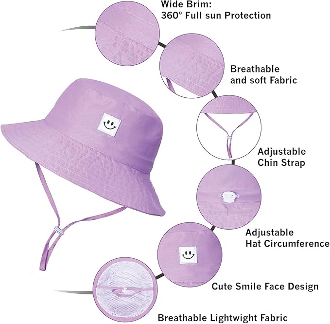 MaxNova Baby Sun Hat Smile Face UPF 50+ Toddler Bucket Hat for Boys Girls 0-7 Years