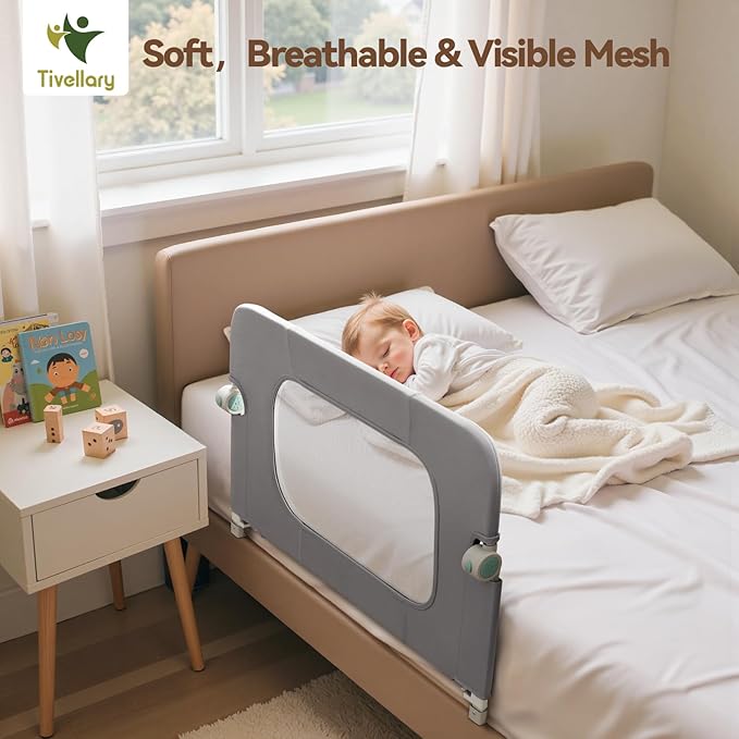 Reinforced Bed Rail for Toddlers – 47’’ Long Safety Guard with Thickened Material, Adjustable & Folding Bed Rails for Twin, Full, Queen, King Beds