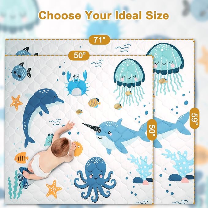 Premium Foam Baby Play Mat 50x50 – Removable & Machine Washable Cover, Extra Thick Padding Playpen Mat, Non-Slip Crawling Mat, Easy to Clean for Infants, Toddlers & Babies