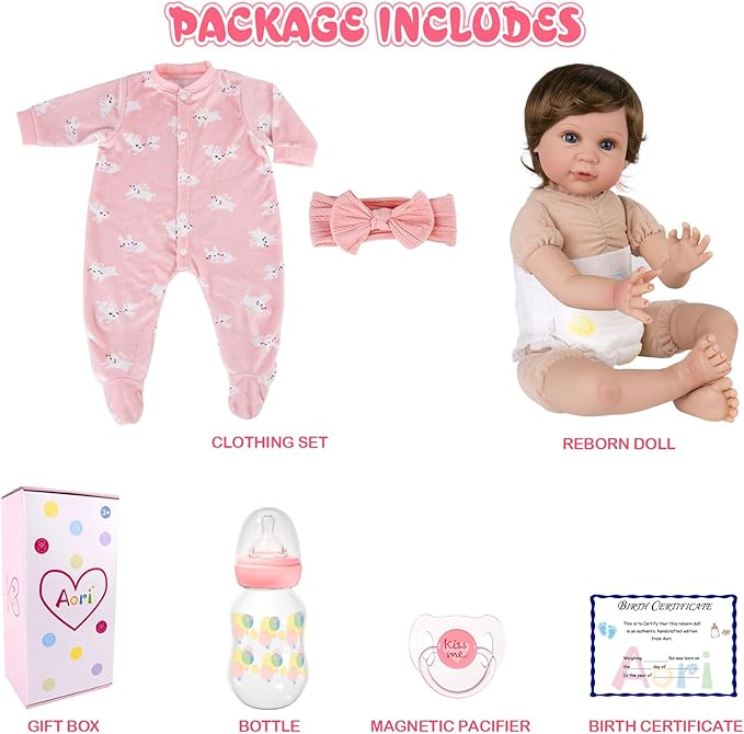 Aori Reborn Baby Dolls Lifelike - 22 Inches Realistic Newborn Girl Doll That Look Real - Great Gift for Grandama and Kids 3+