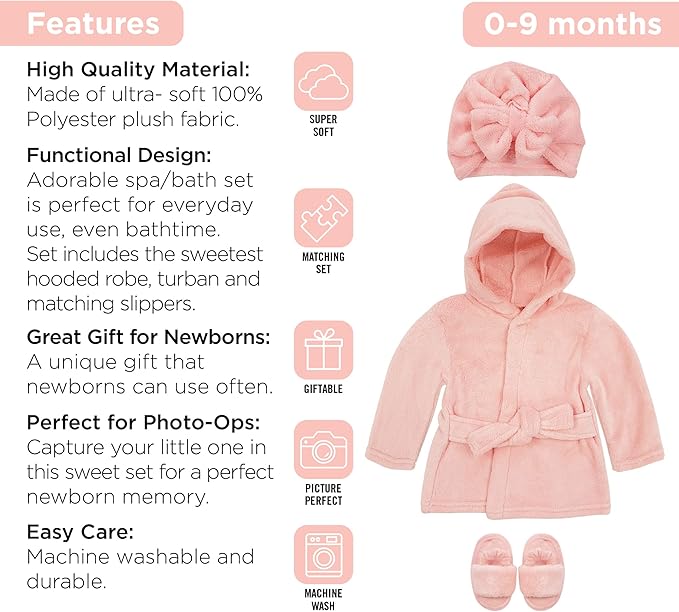 Rising Star Baby Toddler Robe Or Kids Robe for Girls and Boys - Kids & Baby Bath Robe Spa Set with Washcloth or Slippers