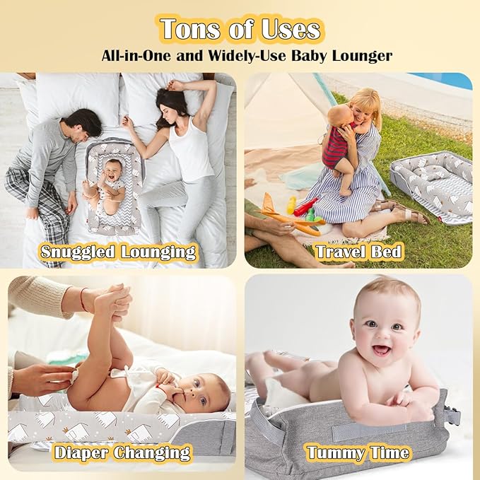 Baby Lounger for Newborn, Huggynest Portable Infant Lounger for 0-12 Months Newborn, Home Travel Dual-Purpose Baby Nest (Elephant Grey)