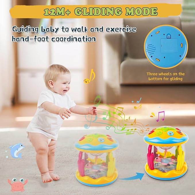 M SANMERSEN Baby Boys Toys 6-12 Months, Babies Ocean Rotating Lights Up Musical Toys for 0-6 12-18 Months Newborn Infant Crawling Tummy Time Toys 1 2 3 Baby Gifts - Blue