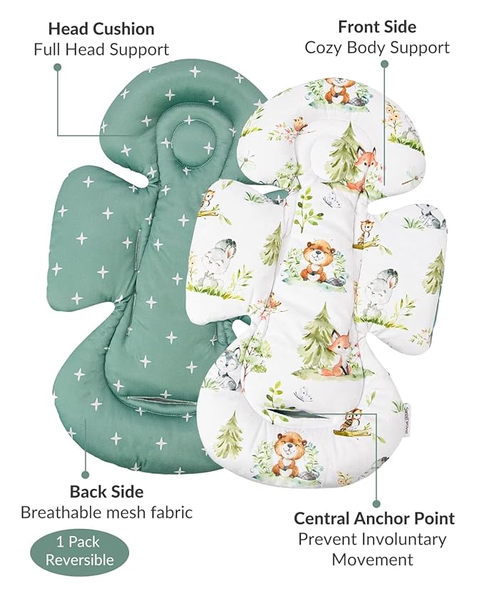 Generic Infant Car Seat Insert Compatible with Mamaroo Swing & Graco Swing and Infant Car Seat, Newborn Insert Baby Head Body Support, Reversible Design, Breathable Soft Fabric, 1Pcs - Green Woodland