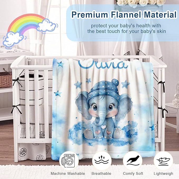 Ship Next Day, Personalized Baby Blanket for Boys Girls - Printed in USA, Custom Baby Blanket with Name Super Soft Plush Flannel, Easter Christmas Brithday Gifts for Baby Shower Kids Toddlers Newborn
