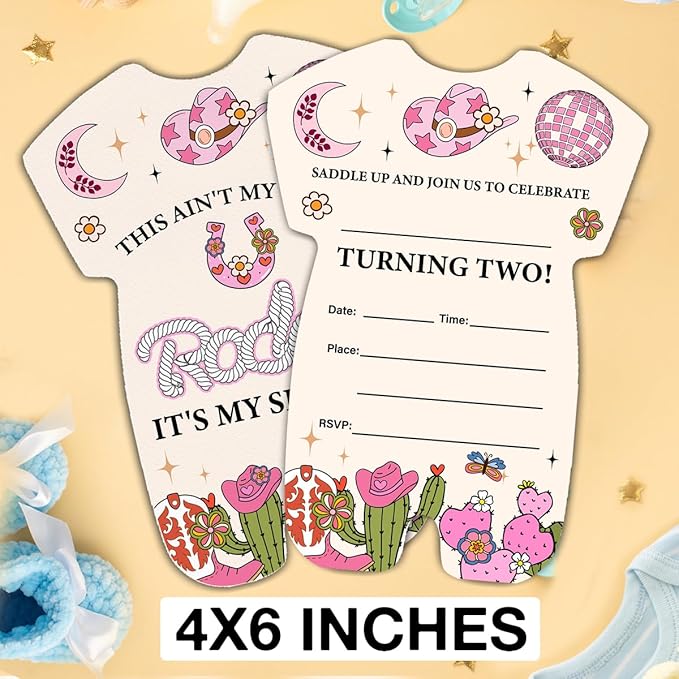 LyoGao Cowgirl 2nd Birthday Invitations - Rodeo Southwestern Western Cowgirl Second Birthday Party Fill in Invites Cards With Envelopes (20 Pack)