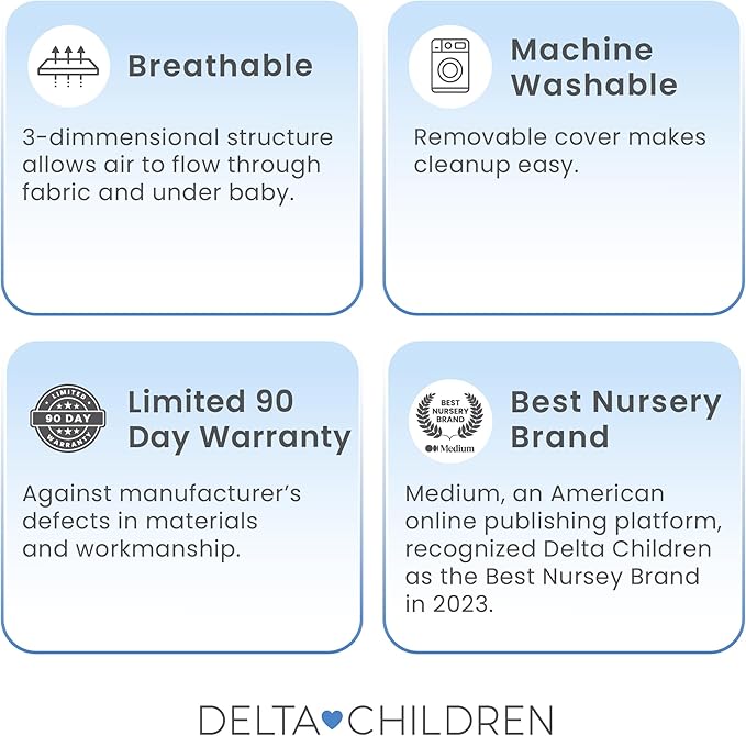 Delta Children Breathable Crib Mattress Pad Cover - Make Every Crib Mattress Breathable, Elastic Edges for Secure, Universal Fit - Machine Washable - 1 Pack, White