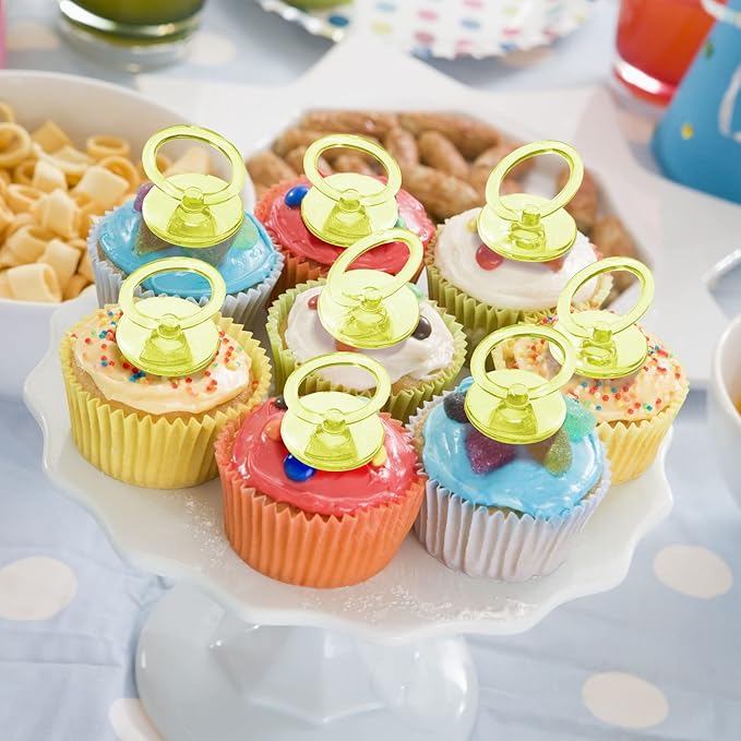 Jetec 48 Pieces 2.5 Inch Acrylic Baby Pacifiers Gender Reveal Party Decorations for DIY Baby Shower Birthday Party Favors(Yellow)