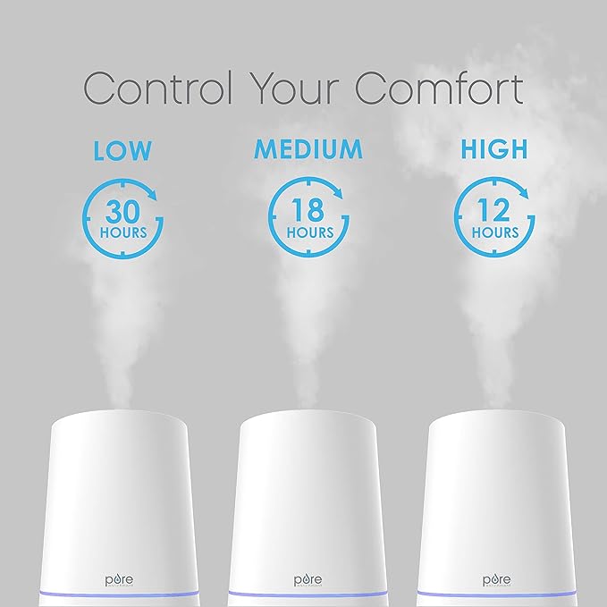 Pure Enrichment HUME Max - Easy Top Fill Ultrasonic Cool Mist Humidifier, 3.7 L (1 Gallon) Tank, 3 Mist Settings + Auto Shut-Off Timer - Ideal for Large Bedrooms, Baby Nurseries and Offices (White)
