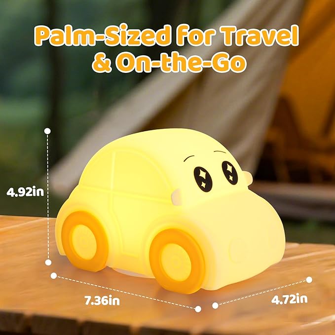 Car Night Light for Kids, Color Changing+Dimmable+1800mAh Rechargeable+Timer+Silicone, Squishy Touch Toddler Night Light, Novelty Nursery Nightlight for Kids Room, Funny Gifts, Boys, Girls, Baby