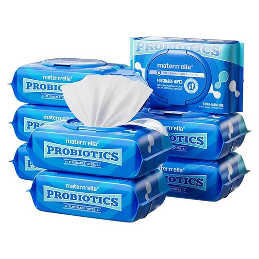 matern'ella Flushable Wipes Extra Large 8 Packs 640 Wipes Wet Wipes Corner-Connected Design Plant Based Fibers with Probiotics Fragrance Free Sewer Safe Butt Wipe Adult
