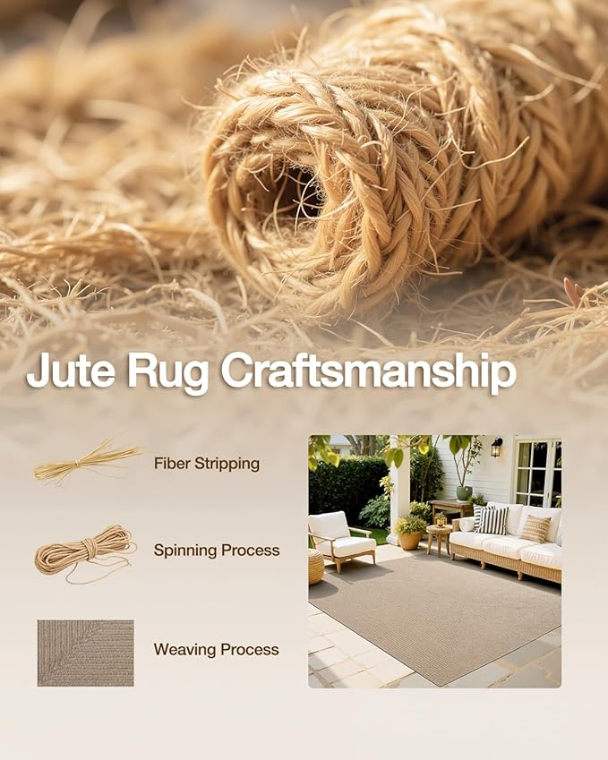 LUMI Jute Area Rug 8x10 for Living Room, Natural Handwoven Rugs Non Slip, Farmhouse Braided Carpets No Shedding for High Traffic, Dining Room, Indoor, Outdoor, Patio