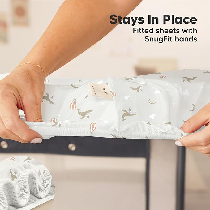 2-Pack Mini Crib Sheets Fitted - 38x26 Pack N Play Sheets for Pack and Play Mattress, Organic Cotton, Soft & Breathable Playard Bedding, Neutral Mini Toddler Bed Cover for Boys, Girls (Marine Muse)