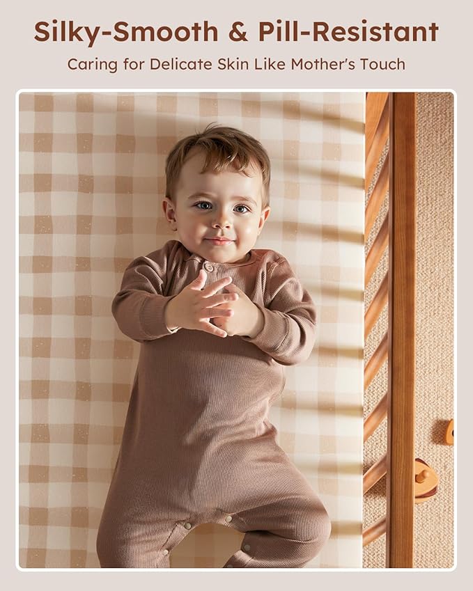 Pack and Play Sheets Fitted 3 Pack, Mini Crib Sheets for Pack N Play Mattress Stretchy Portable Playard Sheets, Soft Breathable Orange Flowers & Plaid