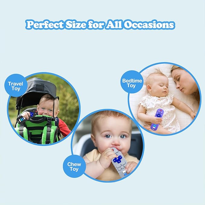 Baby Teething Toys, Food Grade Silicone Teether for Babies 3 6 12 18 Months, TV Remote Shape Toddlers Chew Toys, Freezer BPA Free (Black+Blue)