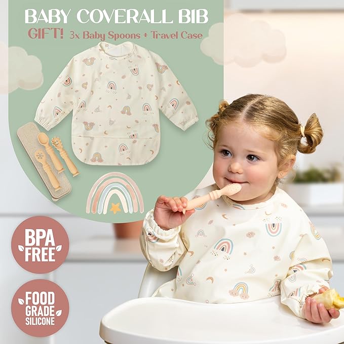 Baby Coverall Bib - Waterpoof Bib with sleeves - Smock Bibs for Babies - Bibs for Toddlers 1-3 years