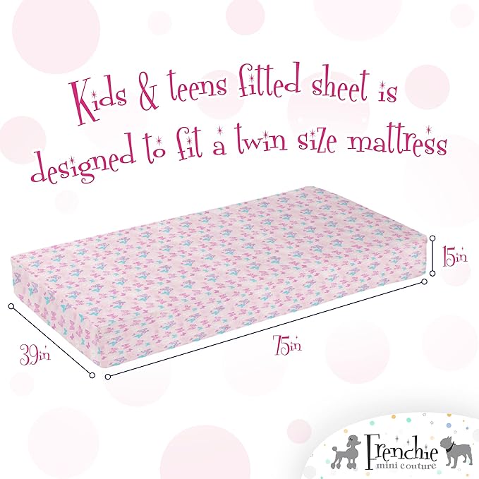 2-Piece Kids Twin Sheets Set, 100% Woven Cotton, Deep Pocket Bed Sheet 39 x 75 x 15in + Pillowcase 20 x 30, Butterfly (Pink)