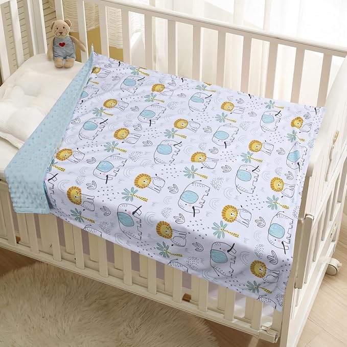 Baby Blanket for Boys Girls Soft Minky with Double Layer Dotted Backing, Cartoon Printed 30 x 40 Inch Receiving Blanket (Elephant)