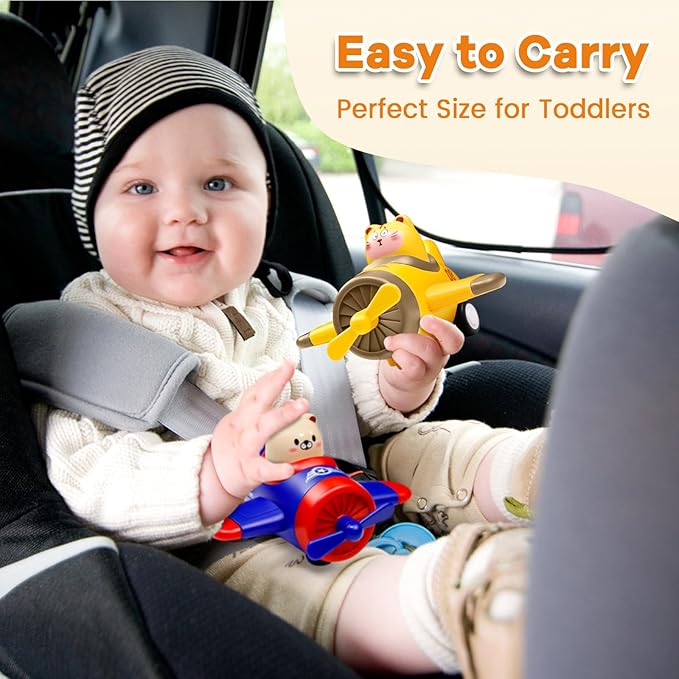 Press and Go Airplane Toys for Toddlers 1-3, Baby Animal Racing Cars Toys for 1 2 3 Years Old Boys Girls, Push Airplane Toys for 12-18 Months, 1st Christmas Birthday Gifts for 1-2 Years Old Boys