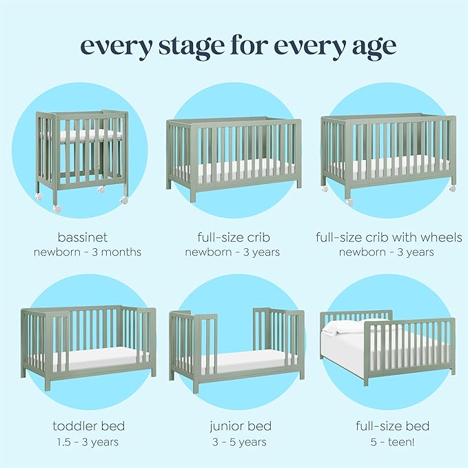Carter's by DaVinci Colby Grow 6-in-1 Convertible Crib - Portable Bassinet, Full-Size Baby Crib w/Removable Wheels, Toddler Bed, Junior, Full-Size Bed, GREENGUARD Gold Certified, 4 Adjustable Heights