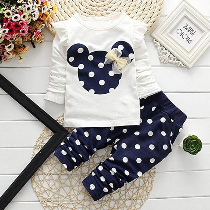 Cute Toddler Baby Girls Clothes Set Long Sleeve T-Shirt and Pants Kids 2pcs Outfits
