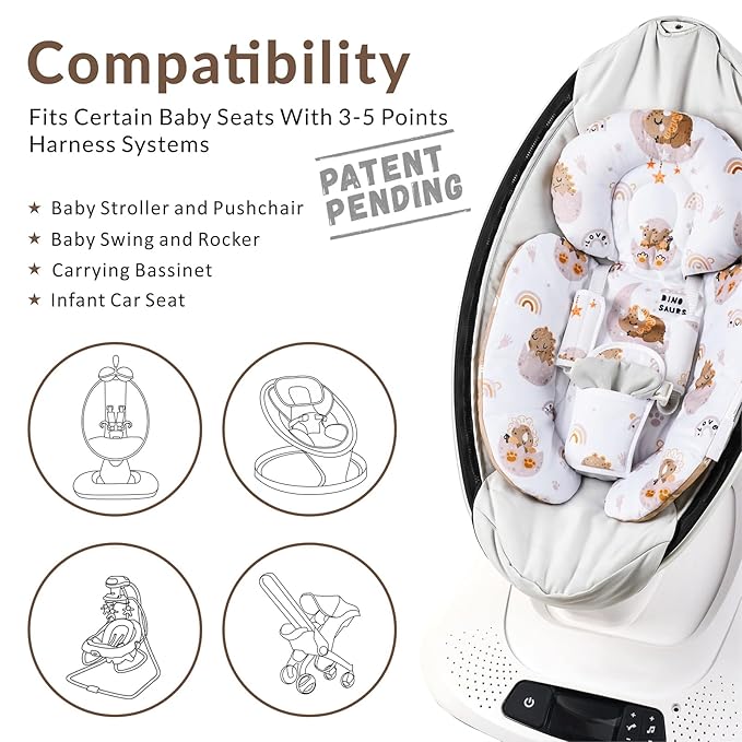 generic Infant Insert Compatible with 4moms Mamaroo Swing & Graco Swing & Infant Car Seat, Newborn Insert, Baby Head and Body Support, Reversible Design, Breathable Soft Fabric, 1Pcs - Dinosaur