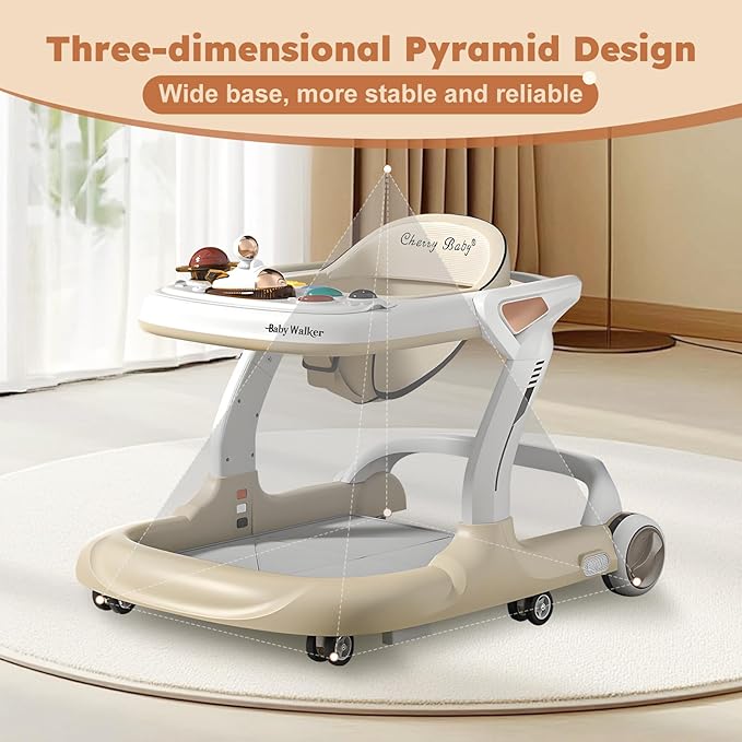 Baby Walker,Music & Lights Baby Walker with Wheels,9 Adjustable Heights Baby Activity Center,Baby Walkers with Foot Pads for Boys Girls Babies 6-18 Months,Anti-Fall Bouncer Combo