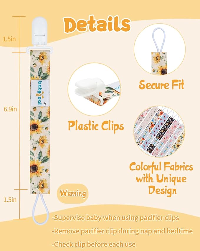 Babygoal Flower Pacifier Clips, 8 Pack Binky Paci Holder Clips for Baby Boys and Girls Fits for Most Pacifier, Binkie Styles & Baby Teethers & Toys and Gift 8PS48-B
