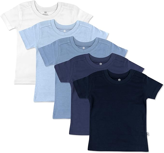 HonestBaby Unisex-Baby 5-Pack Short Sleeve T-Shirts 100% Organic Cotton Baby, Toddler, Little Kid, Boy, Girl, Unisex