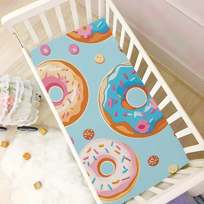 Baby Crib Sheets Colorful Donut Crib Sheets for Boys Girls,Neutral Bassinet Toddler Bed Play Sheets Breathable Soft and Portable 52 * 28 * 9in