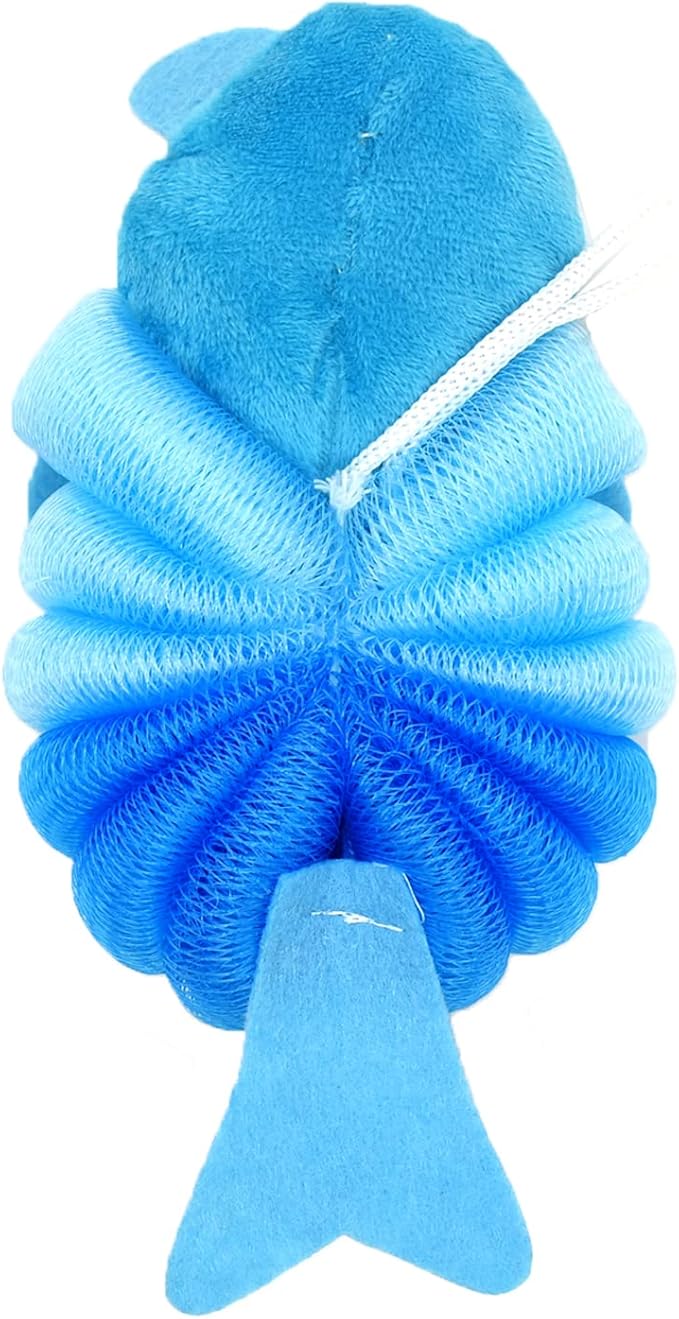 Cute Shark Kids Bath Loofahs Balls for Baby Girls Boys Mesh Shower Ball Pouf Exfoliating Bath Sponge Body Cleaner Bath Accessories (Blue Shark)