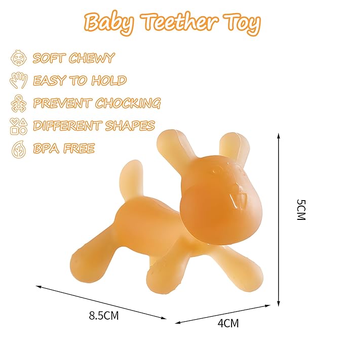 WAJIAYON Easter Bunny 2 Pack Amber Oil Baby Teething Toys for Babies,Silicone Baby teethers for Babies 3-6 Months,Freezer BPA Free Soft and Textured Chew Infant Toys Easter Gifts for Boys and Girls