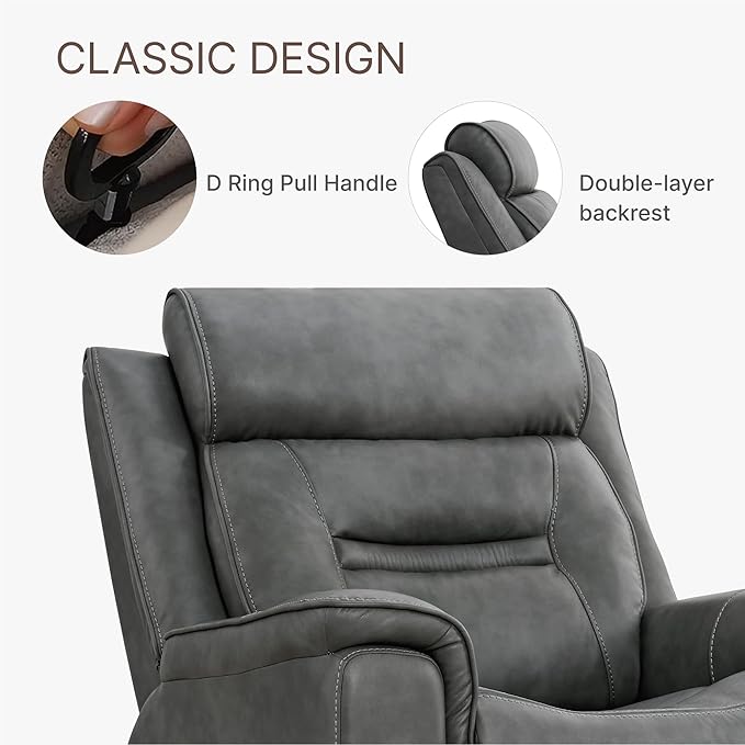 Leather Recliner Chair, 360° Swivel Rocker for Adults Manual Rocking Reclining Chair with Adjustable Backrest Footrest for Living Room Bedroom Home Theater Seating
