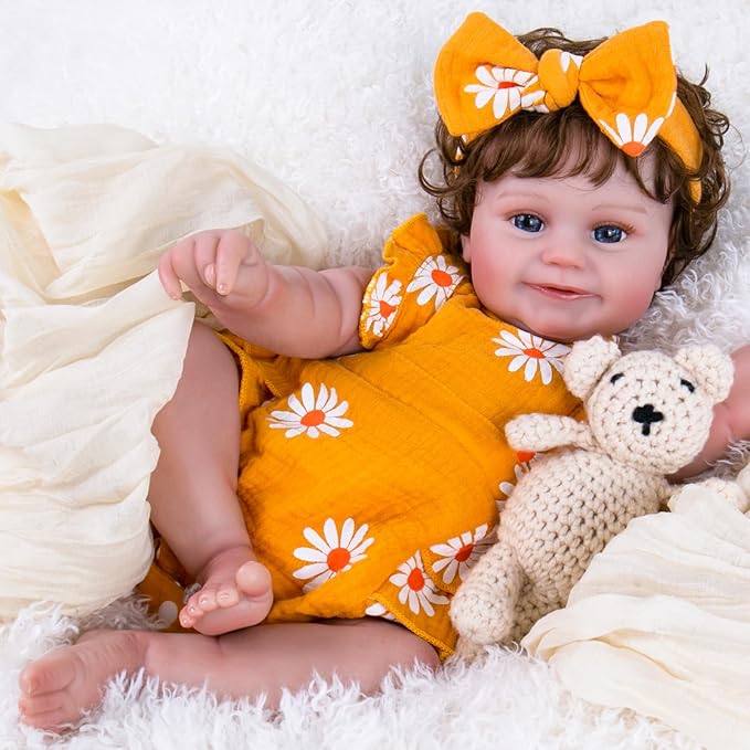 Aori Lifelike Reborn Baby Dolls - 20'' Realistic Laughing Newborn Baby Girl with Weighted Cloth Body and Hand-Rooted Hair, Reborn Doll Gift for Girls Kids Adults 3+