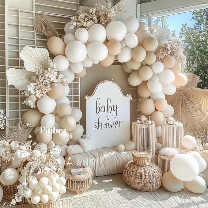 White Balloon Arch Double Stuffed White Sand Cream Beige Balloon Garland Kit Neutral Nude Balloons for Boho Baby Shower Bridal Shower Wedding Baptism Party Decorations