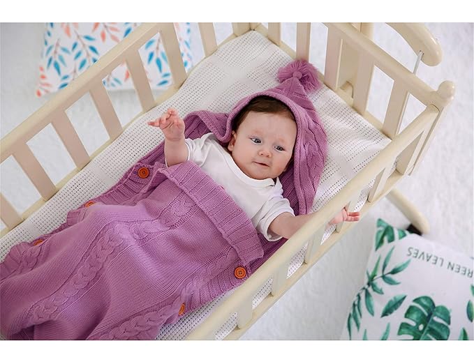 XMWEALTHY Newborn Baby Wrap Swaddle Blanket Knit Sleeping Bag Receiving Blankets Stroller Wrap for Baby(Pink) (0-6 Month)