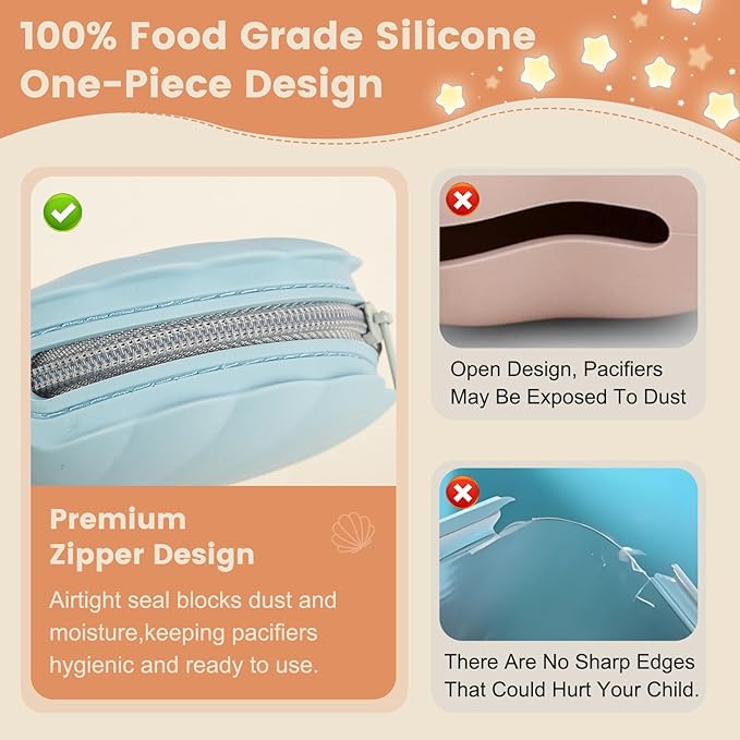 Silicone Pacifier Holder Case, Portable Leakproof Design Baby Pacifier Storage Case, BPA Free, Easy Clean, 2 Pack (Light Grey+Sand)