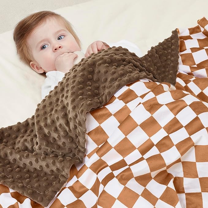 QSTEHEML Baby Blankets Neutral,Super Soft Checkered Minky Blanket Unisex,Baby Gifts for Girls Boys,Double Layer with Dotted Backing, Newborn Blankets for Crib Stroller (Checkered, 30 * 40inch)
