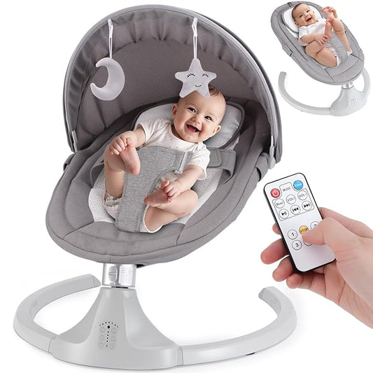 Baby Swing 5 Speed Remote & Bluetooth 12 Preset Lullabies with Remote Control,3-Point Widening Harness,Infant Rocker for Breastfeeding Playtime,ASTM F2167 Certified (0-12 Months)