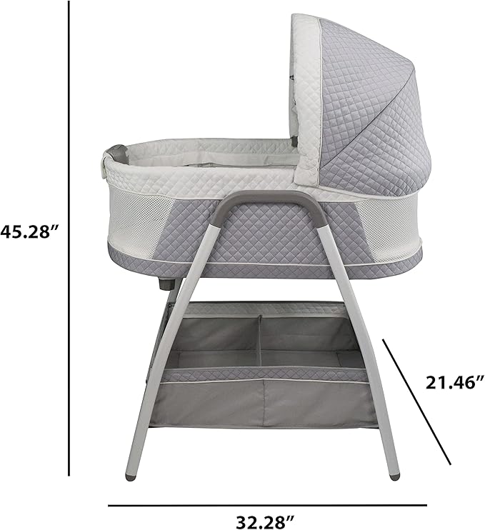 Journey 2-in-1 Convertible Infant Bassinet, Classic Design Baby Crib Sleeper with Storage, Comforting Vibrations, Soothing Lullabies, and Nature Noises (Soft Grey)