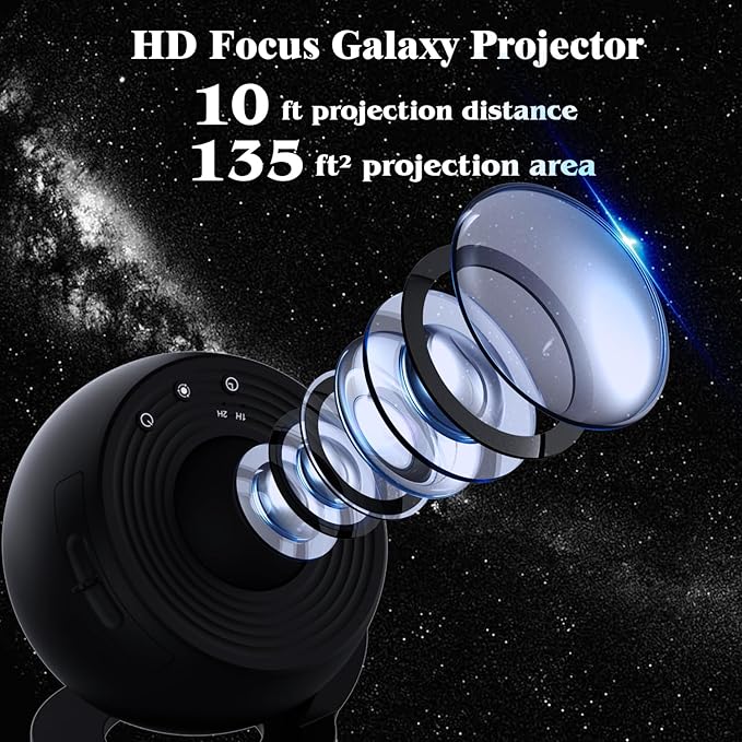 Galaxy Projector for Bedroom,HD Image Star Projector Galaxy Light,13 Film Discs Planetarium Projector with Adjustable Knob, 360° Rotating and Timer for Kids, Ceiling, Gifts, Room Decoration