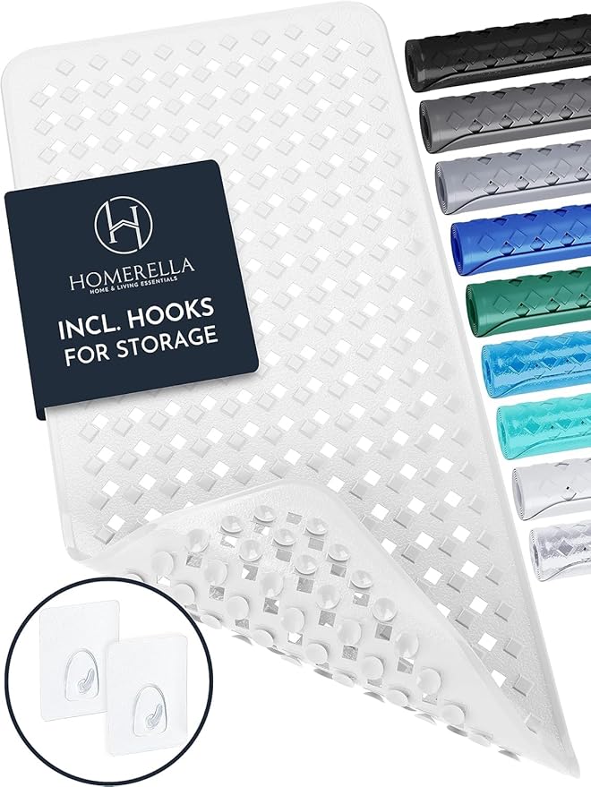 homerella® Bath Mat for Tub Non Slip Mold Resistant 35x16 - Shower Mat Non Slip Anti Mold - Bath Tub Mat Suction Cups incl. Hooks for Drying - Bathtub Mat Non Slip - ANI Slip Shower Mat Inside Tub