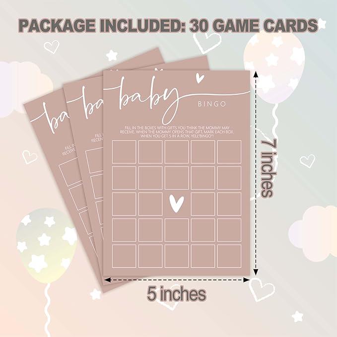 Baby Shower Games - Pink Baby Shower Bingo Game Cards, 30 Sets Gender Reveal Party Decorations Supplies Favors - F03