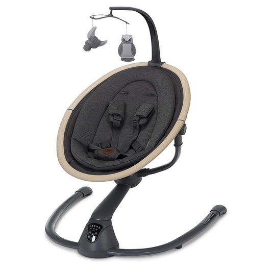Maxi-Cosi Cassia Smart Baby Swing for Infants, Portable Foldable Swing with Music, 360 Rotation, 5 Speeds, 12 Melodies, EcoCare Fabric, Auto Motion Sensor, 2 Reclines, Classic Graphite