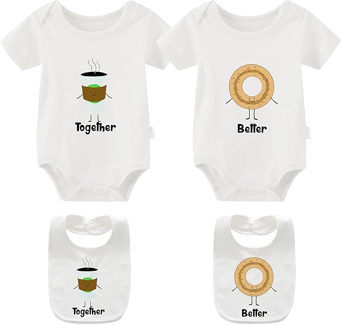 YSCULBUTOL Baby Twins Bodysuit Perfect Together Best Friend Newborn Romper Toddler Unisex Twin Outfit