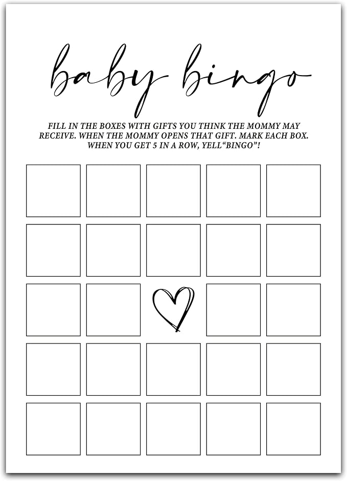 ZIIUFRN Baby Shower Games(5" X 7"), 30 Sets Modern Black and White Baby Bingo Guess Gift Game Cards, Boy Girl Gender Neutral Baby Shower Supplies-B07
