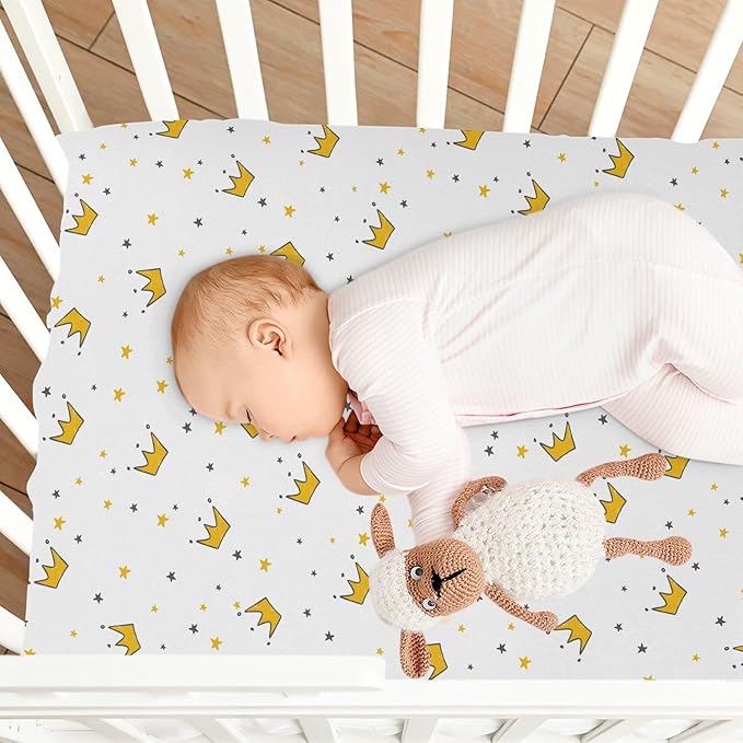 Baby Crib Sheets Graffiti Crown Crib Sheets for Boys Girls,Neutral Bassinet Toddler Bed Play Sheets Breathable Soft and Portable 52 * 28 * 9in