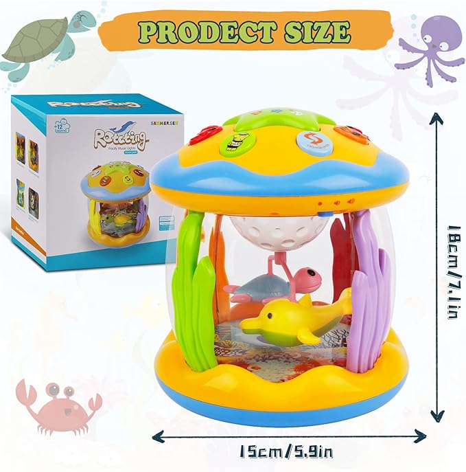 M SANMERSEN Baby Boys Toys 6-12 Months, Babies Ocean Rotating Lights Up Musical Toys for 0-6 12-18 Months Newborn Infant Crawling Tummy Time Toys 1 2 3 Baby Gifts - Blue