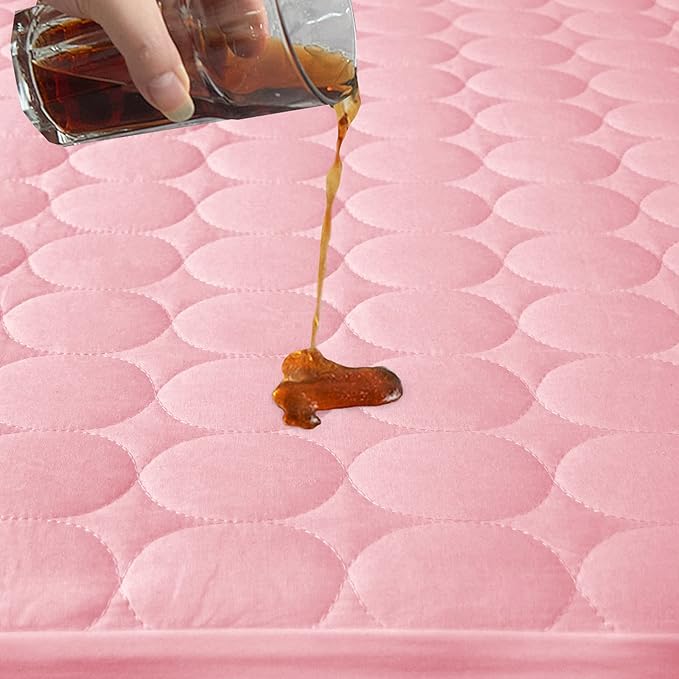 Crib Mattress Protector Sheets Waterproof 2 Pack, Quilted Crib Mattress Pad Cover Fitted Fits for Baby Toddler Bed Mattress, Aqua & Pink, 52” x 28”