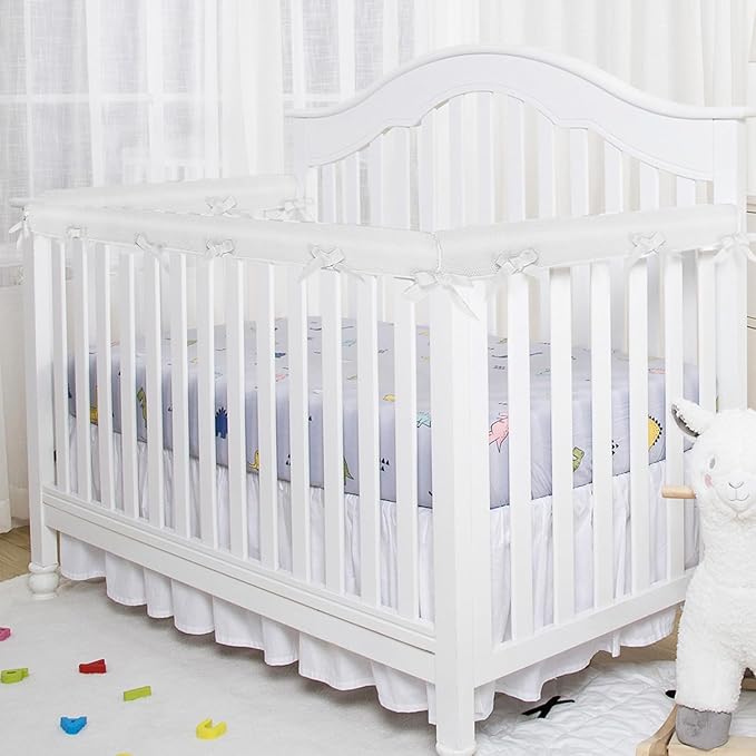 3 in 1 Crib Rail Covers Upgradted Sets,Rail Guard for TeethingSoft Anti-Collision Strip Corner Cover, Suits for Most Standard Bed (White)